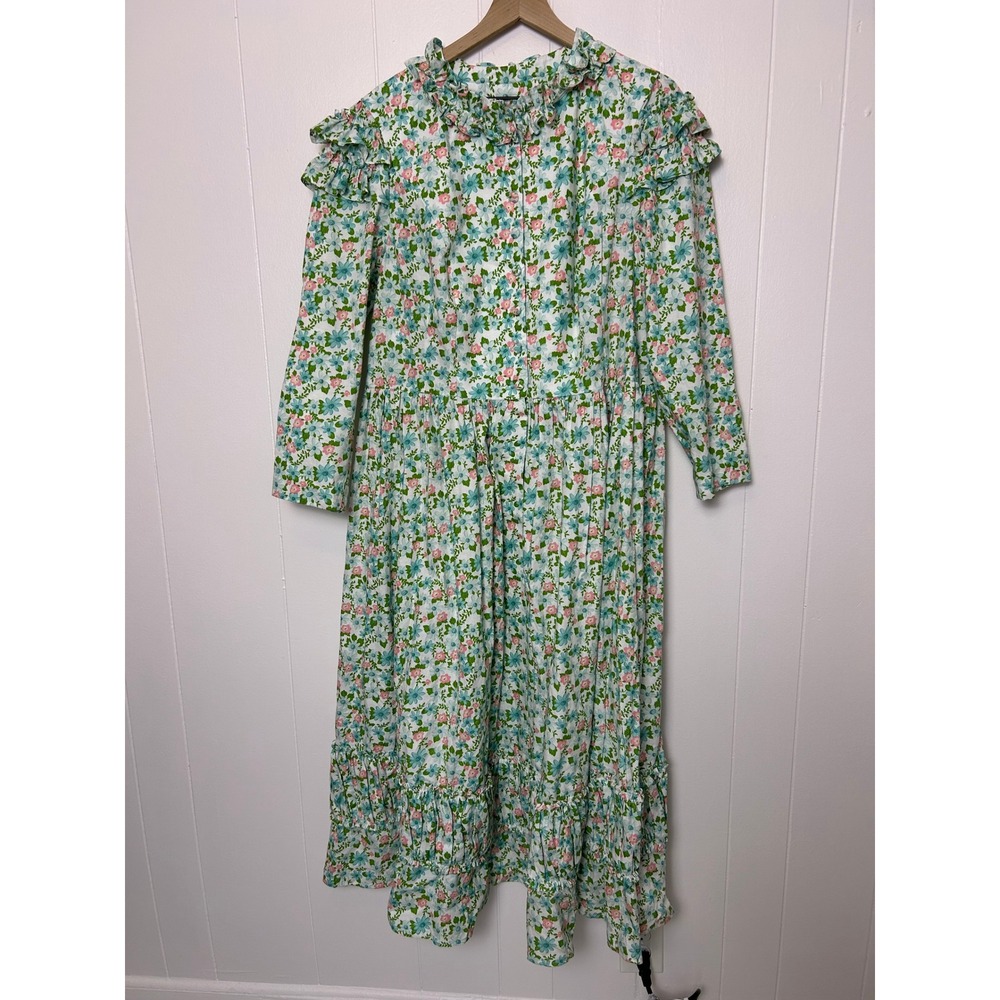 Recollections Prairie Dress Floral ruffle Neck Maxi‎ Cotton USA Made cottagecore